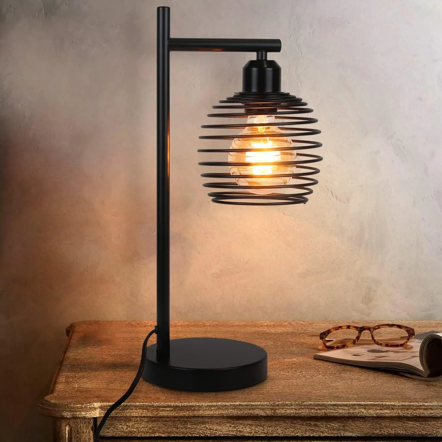 Lampe de chevet vintage E27 – lampe de table en métal noir de style industriel pour la chambre, max. Lampe de bureau rétro 60W pour le salon, la table de chevet, la chambre d'enfant et le bureau/incl. interrupteur/sans ampoule