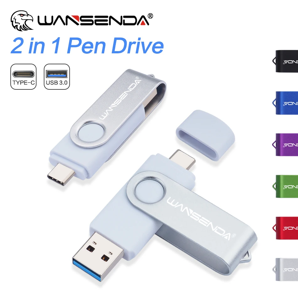 

WANSENDA 2 в 1 Тип-C USB флэш-накопитель 512 ГБ флэш-накопитель 256 ГБ флеш-накопитель для Тип C/ПК 128 Гб 64 Гб оперативной памяти, 32 Гб встроенной памяти, Cle USB 3,0 Cle USB флеш-накопитель