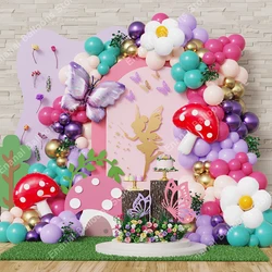 147pcs Fairy Theme Butterfly Balloon Garland Arch Daisy Mushroom Foil Forest Plant Garden Birthday Party BabyShower Wedding Deco
