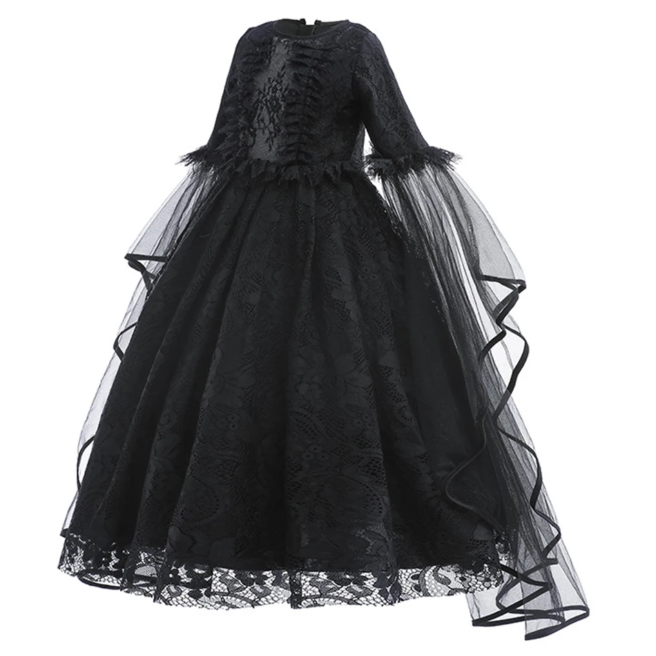 Kids Halloween Evil Witch Costume Black Tutu Dress For Girls Cosplay Evil Queen Black Mesh Princess Dress Kids Wand