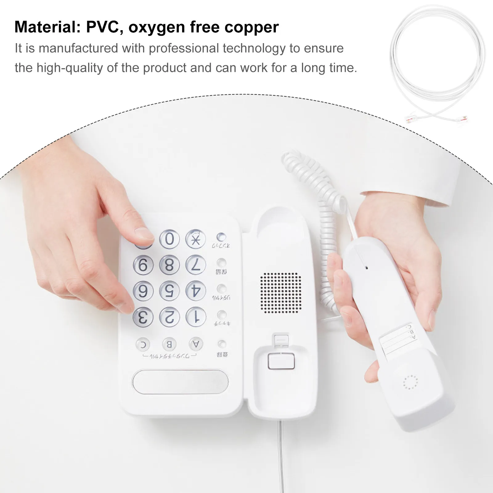 2M Telephone Cable 2-Core Rj11 Plug Landline Cord Professional Quality Clear Signal Telephone Connecting Line Landline Wire