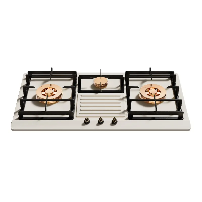 Retro household cream white natural gas embedded gas stove three-head stainless steel fire stove
