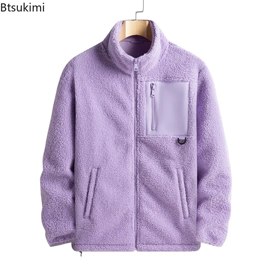 New Men's Outdoor Casual Sport Jackets Fashion All-match Autumn Winter Warm Polar Fleece Jackets Solid Stand Collar Couple Coats