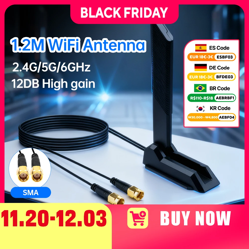 

WiFi 6E External WiFi Antenna 2.4G/5G/6G Magnetic Adjustable 12DBi High gain Signal Receiver
