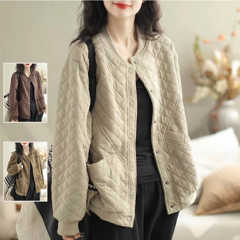 

Повседневная круглая бейсбольная куртка Ne, осенне-зимняя женская кардига больших размеров, неисправный цвет, открытый кардиган с бриллиантами...