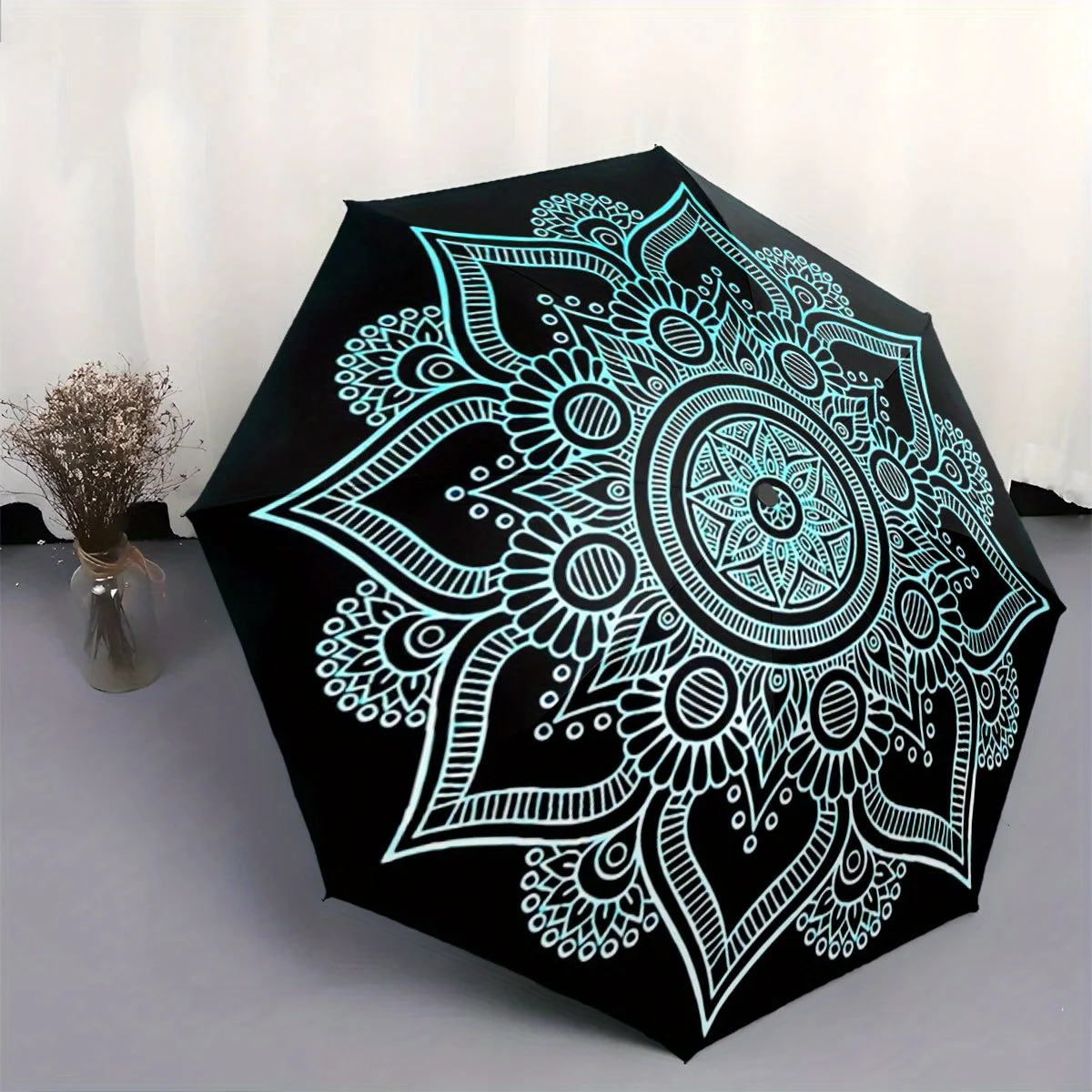 

Автоматический складной зонт с замысловатым дизайном в виде мандалы. Портативная складная конструкция, повседневный аксессуар для активного отдыха, подходит для всех сезонов, C.