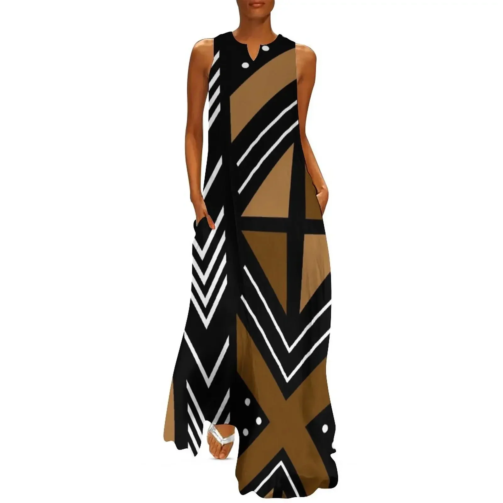 

African Mudcloth Bogolan Pattern Long Dress summer women's dress 2025 birthday dress Woman's evening dresses