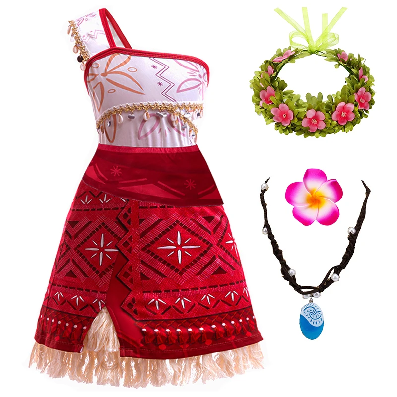 Girls Role Playing Moana Fantasy Tassel Dress Children Vaiana Summer Carnival Clothes Kids Princess Dress Birthday Party Costume