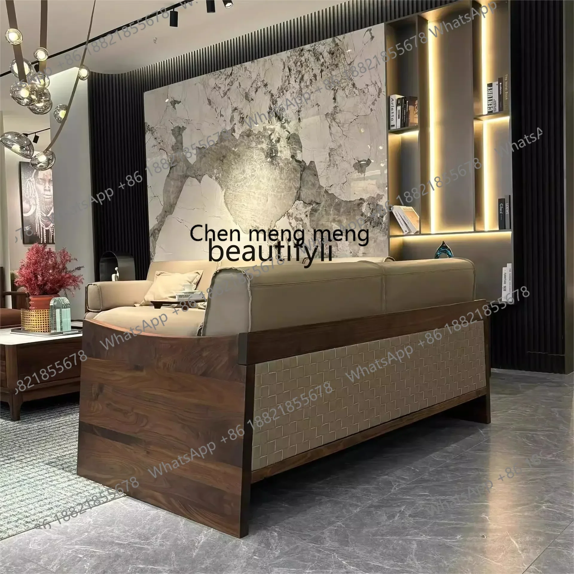 

Новый диван для гостиной из цельного дерева в китайском стиле, североамериканский черный орех, новая кожаная мебель для маленькой квартиры