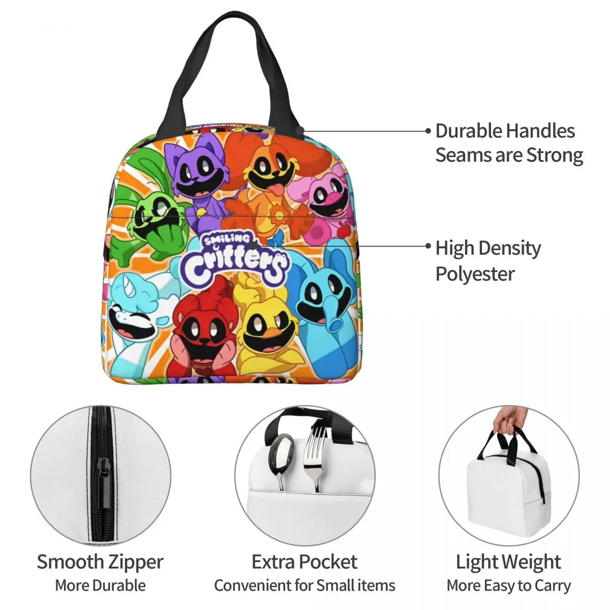 Sorridente Critter Animal Game borsa termica per il pranzo borsa termica riutilizzabile a tenuta stagna Tote Lunch Box School Picnic Food Bag