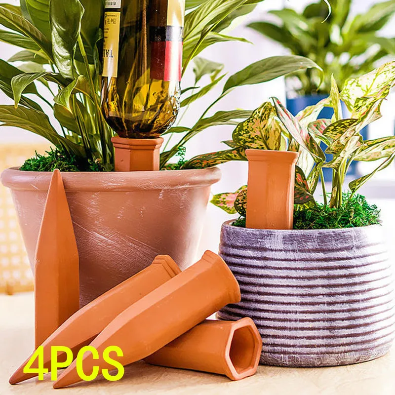1/4PCS Plant Self-Watering Stakes, Terracotta Automatic Plant Waterer Devices Auto-Water Irrigation System For Indoor/Outdoor