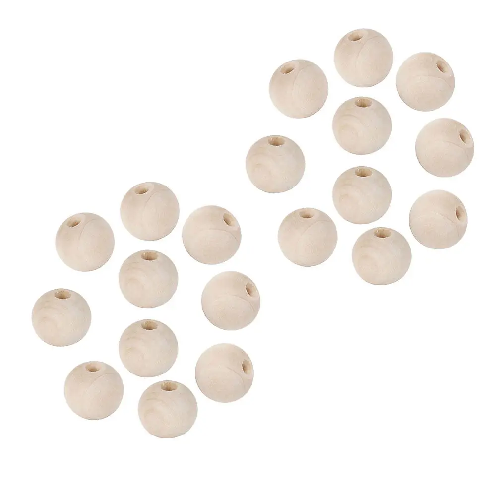 20Pcs Wooden Beads Natural Solid Color Round DIY Craft Jewelry Accessories for Bracelet Necklace Pendant Home Decoration