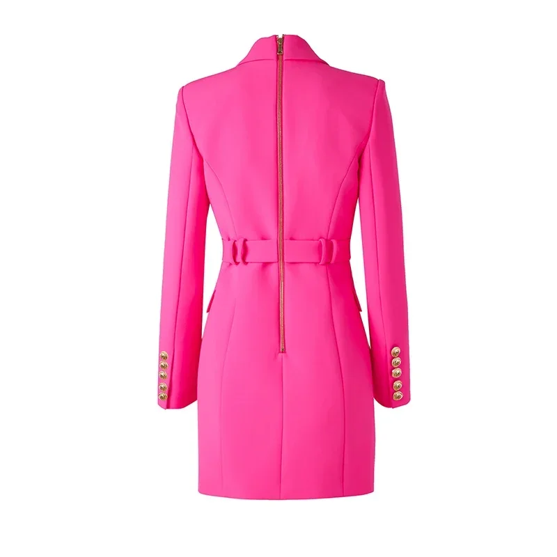 American Style New Autumn Elegant Fluorescent Color Street Lady Blet Blazer Dress Women Quality Chic Dresses