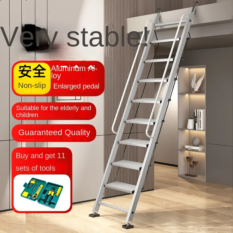 Wyj Attic Ladder Thickened Aluminum Alloy Collapsible Mobile Dormitory Stairs