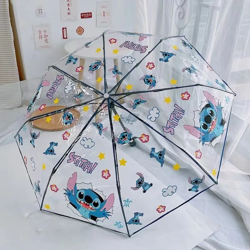 Disney Stitch Transparent Umbrella Cartoon Comics Cute Girl&Child Ultraviolet-proof Sunshade Fashion 3 Fold Kawaii Holiday Gifts