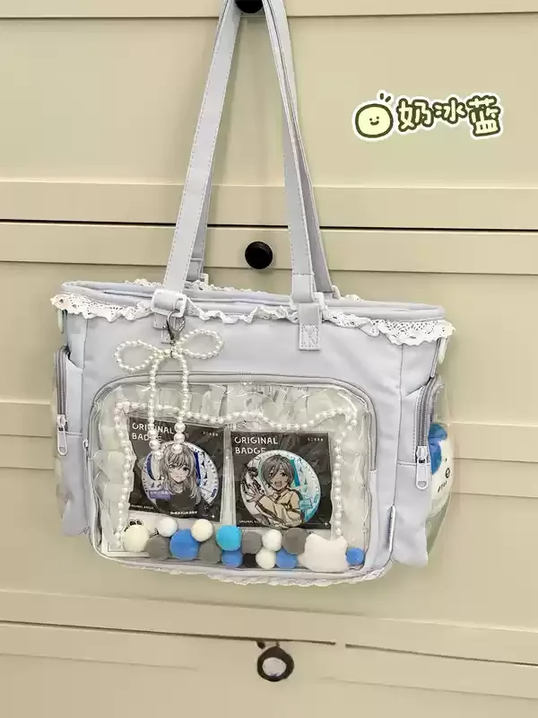 Japanische 2D-Anime-Itabag-Tasche mit Ballettmädchen-Motiv, große Umhängetasche mit durchsichtiger Tasche und Spitzenbesatz, Geschenk für Freunde