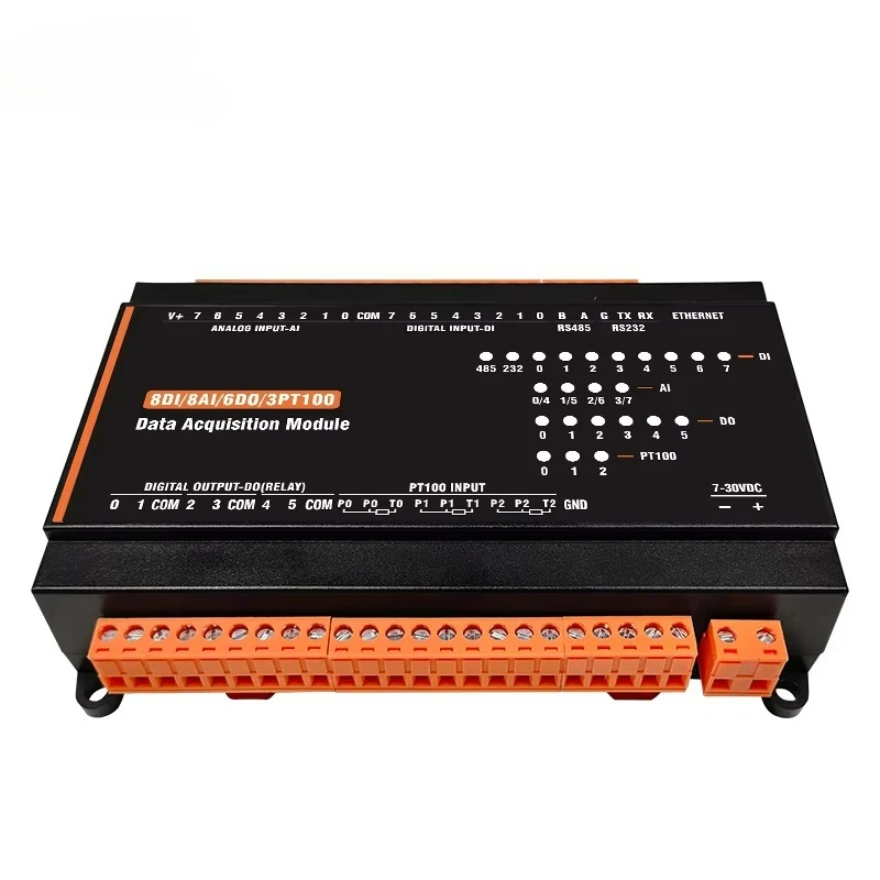 

MB318S 8DI+8AI+6DO(relay)+3PT100 RS485 RS232 Ethernet Modbus Rtu Tcp Io Acquisition Module