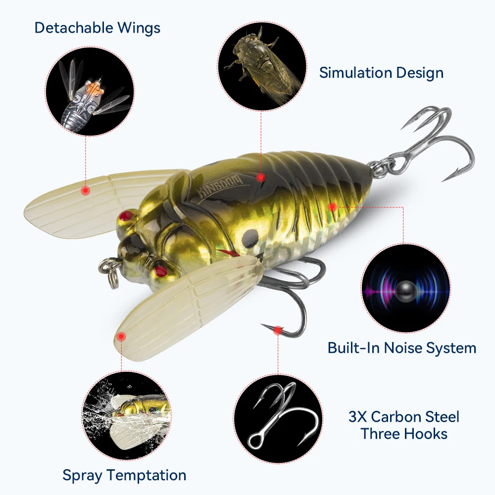 cicada lure fishing Bait, 1Pcs Fishing Lures 4cm Length 6.4g Vivid Micro Fishing Lures with 2 Hooks Cicadas 3D Holographic Eyes with Strong Wire Construction and Bright Colors for Beach The Tungsten Cicada has unmatched vibration patterns when retrieved and darting Reef Runner Cicada (106) Silver