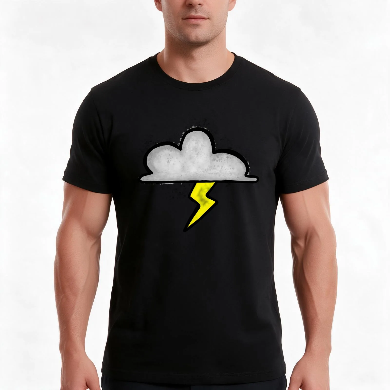 Storm Cloud with Lightning Bolt T-Shirt, Summer Casual Cotton Tee, Oversized Streetwear Tops, Vintage Graphic Print, 100% Cotton