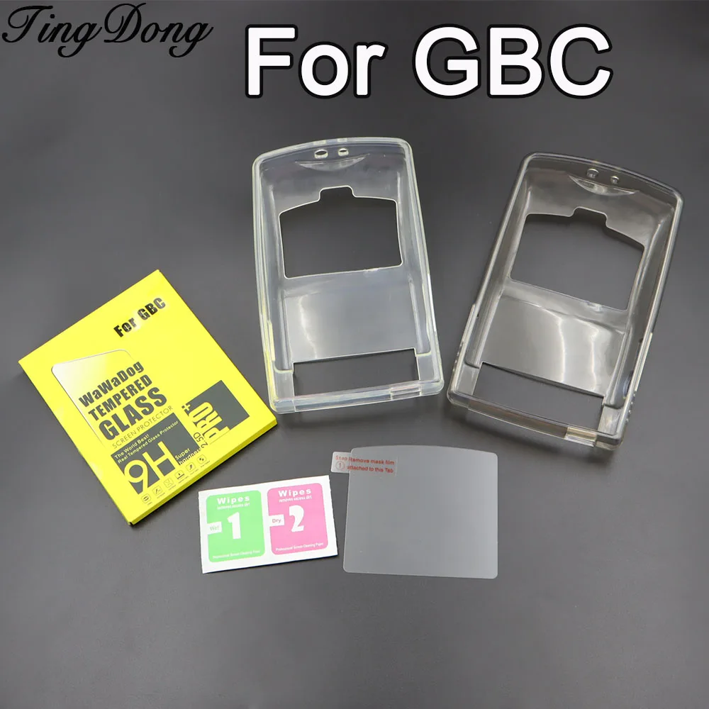 1 Set TPU Weiche Kristallschale Transparente Schutzhülle für GBC-Konsole Gehärtetes Glas oder Weicher Kunststoff Bildschirmschutz