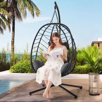 Silla colgante con forma de huevo y cojín, para interior y exterior, de mimbre y ratán, con cadenas dobles, capacidad de 159 kg. 8 best sales Columpio de interior - №2