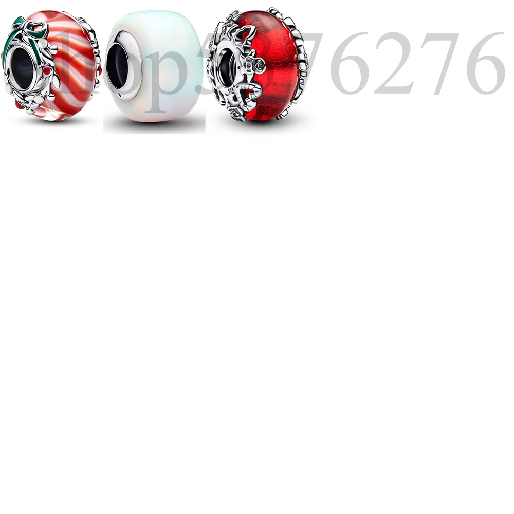 

2025 925 Silver Bead Candy Christmas Magic Opalescent Murano Glass Charm For Fashion Women Bracelet Bangle Gift DIY Jewelry