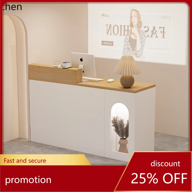 HT clothing store checkout page French cream style store small cabinet simple modern nail salon front desk