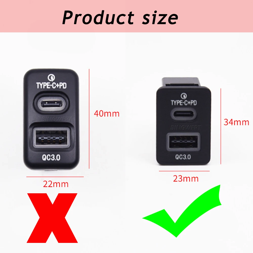 Car Fast Charging Socket QC3.0 USB Type-C Power Outlet Adapter For Mitsubishi Outlander 2014-2022 For Toyota RAV4 2008-2012