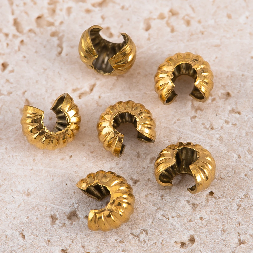 10pcs 20pcs 5mm Gold Plated Open Crimp Covering Beads Pumpkin Stainless Steel End Beads Stopper DIY Jewelry Making Accessories
