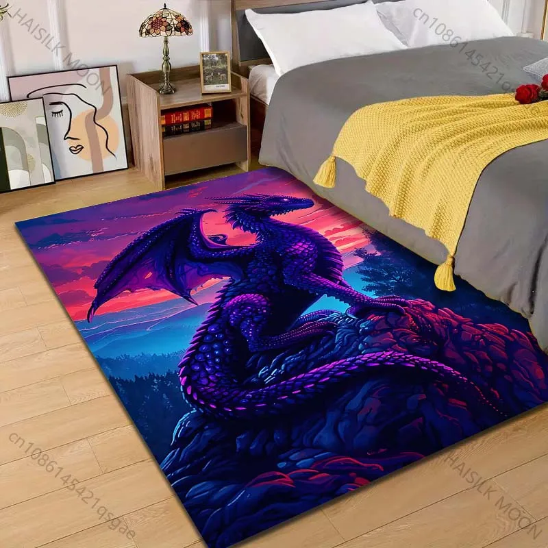 Purple dragon on rocky background Pattern Rug Carpets for Bedroom Living Room Sofa Mat Creative Door Mat Cloakroom Home Decor