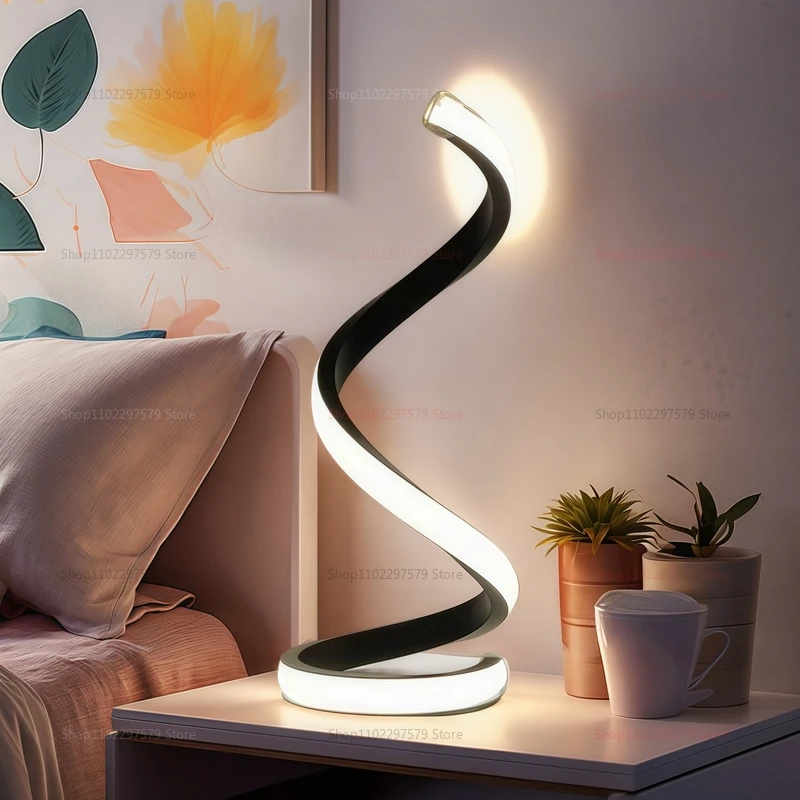 2025 nueva lámpara de escritorio LED serpentina en espiral moderna, atenuación de tres velocidades, interruptor de botón USB, lámpara de escritorio decorativa para dormitorio