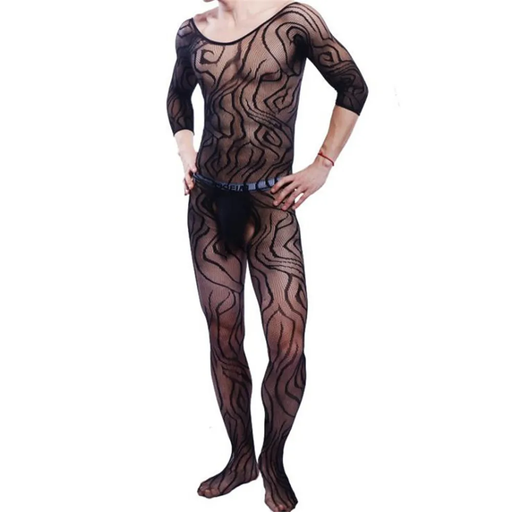 

Men's Sexy Zebra Knitted See-through Onesie Open-crotch without Underwear Not Included Erotic Costume for Adults