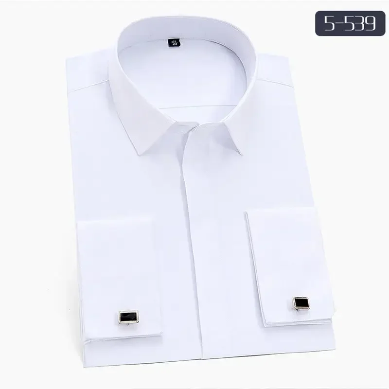 

Men's Formal French Cuff Dress Shirt, White Long Sleeve Business Button-Up Shirts with Cufflinks Male Shirts, Regular Fit M~5XL