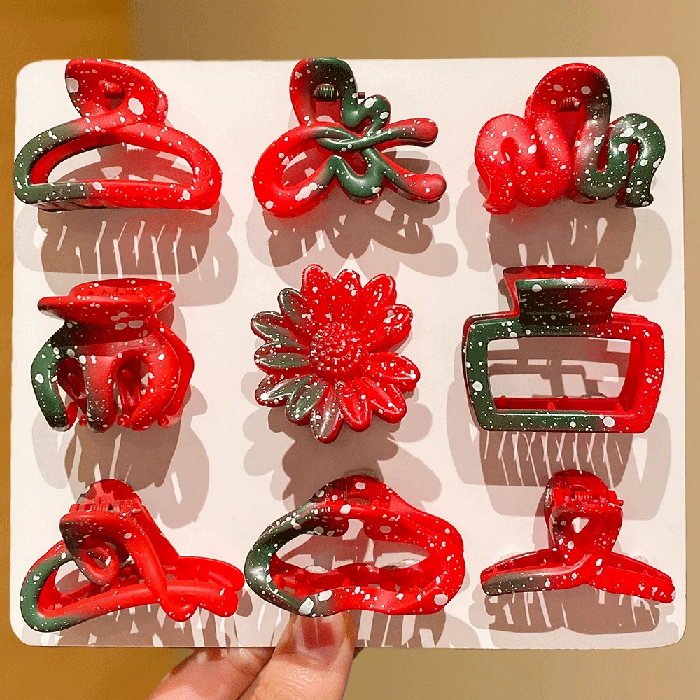 

Набор когтей для волос из 9 предметов: красный/белый/зеленый градиентный снежинка и цветочный принт — аксессуары для рождественской вечеринки, реквизит для фотографий и G