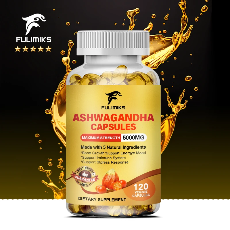

Organic Ashwagandha Capsules 5000mg for Stress Relief Mood Enhancer Immune & Thyroid Support Male Functional Health Support