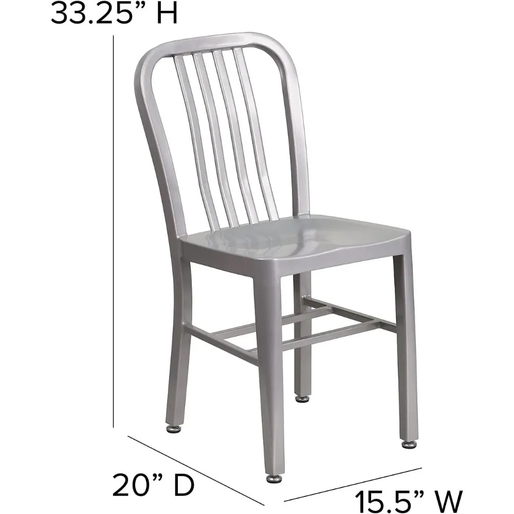 Silver Metal cadeira interior e exterior, grau comercial