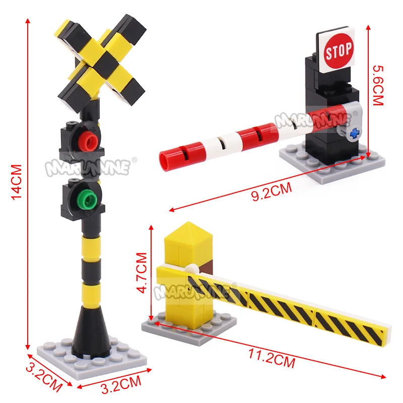 Marumine Bricks MOC Train Crossing Railroad Aisel Model Set Sliding Bar with 53401 Straight Tracks City View Building Blocks Toy