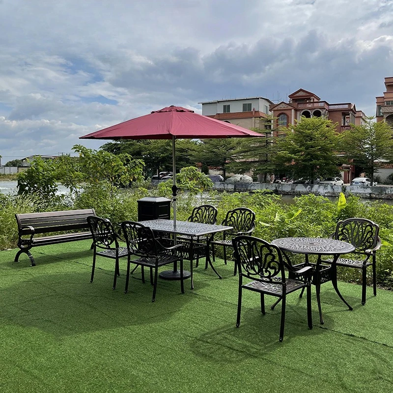 

Outdoor cast aluminum three five-piece outdoor leisure garden courtyard waterproof wrought iron tea table combination