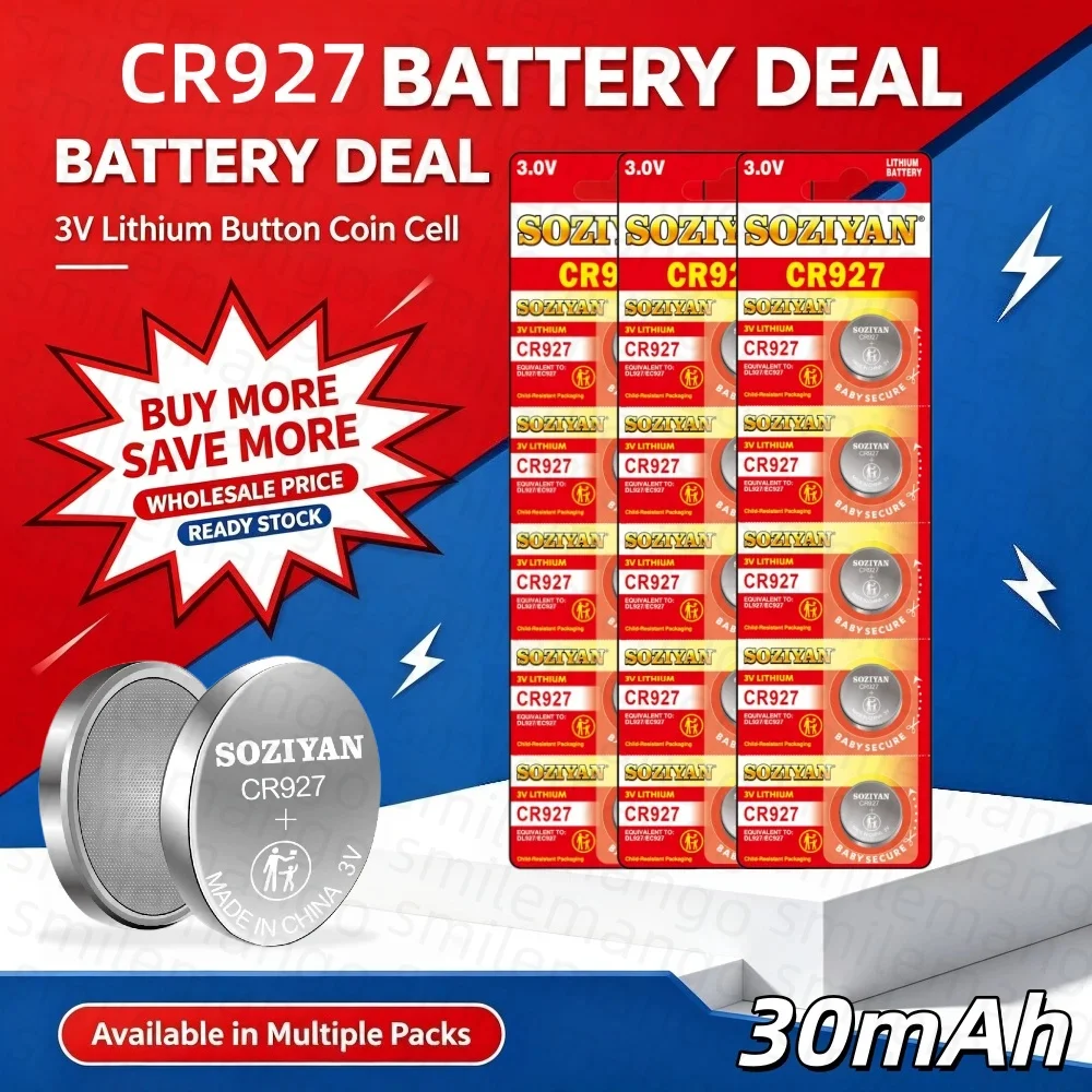 3V  Lithium Coin Cell Battery CR927 , DL927 BR927 CR927-1W BR927-1W Button Cells For Remote Control Light Toy Clock
