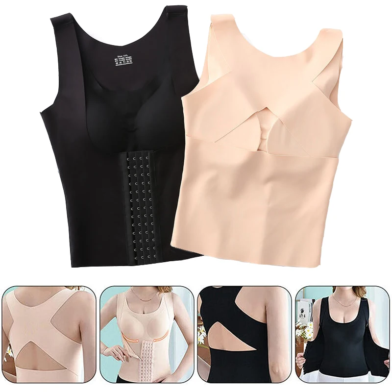 Corset Bras Vest Posture Corrector Shockproof Sports Support Fitness Tank Top Buttoned Waist Trainer Women Slimming Tummy Shaper