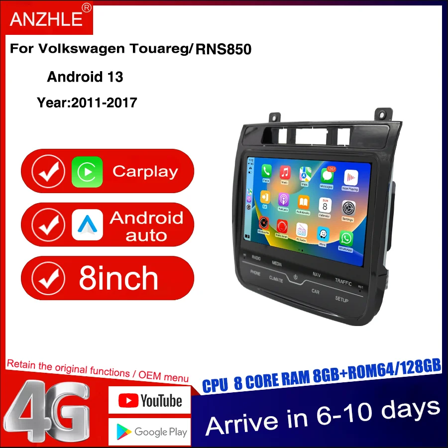 

8-дюймовый Android CarPlay мультимедийный проигрыватель для RNS850 2011-2017 Volkswagen Touareg, автомобильная магнитола с сохранением функций OEM