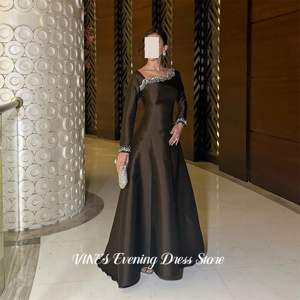 

VINES Brown Party Dress Off the Shoulder A Line فساتين السهرة Satin Night Dress Celebrity Dress for Woman Customized