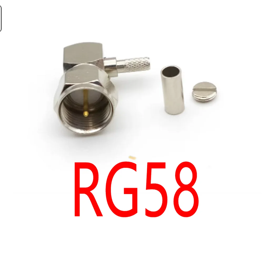 100PCS 50 OhmF Solder Plug Male Right Angle Crimp forp RG58 LMR195 RG142 RG400 RF Connector adapter