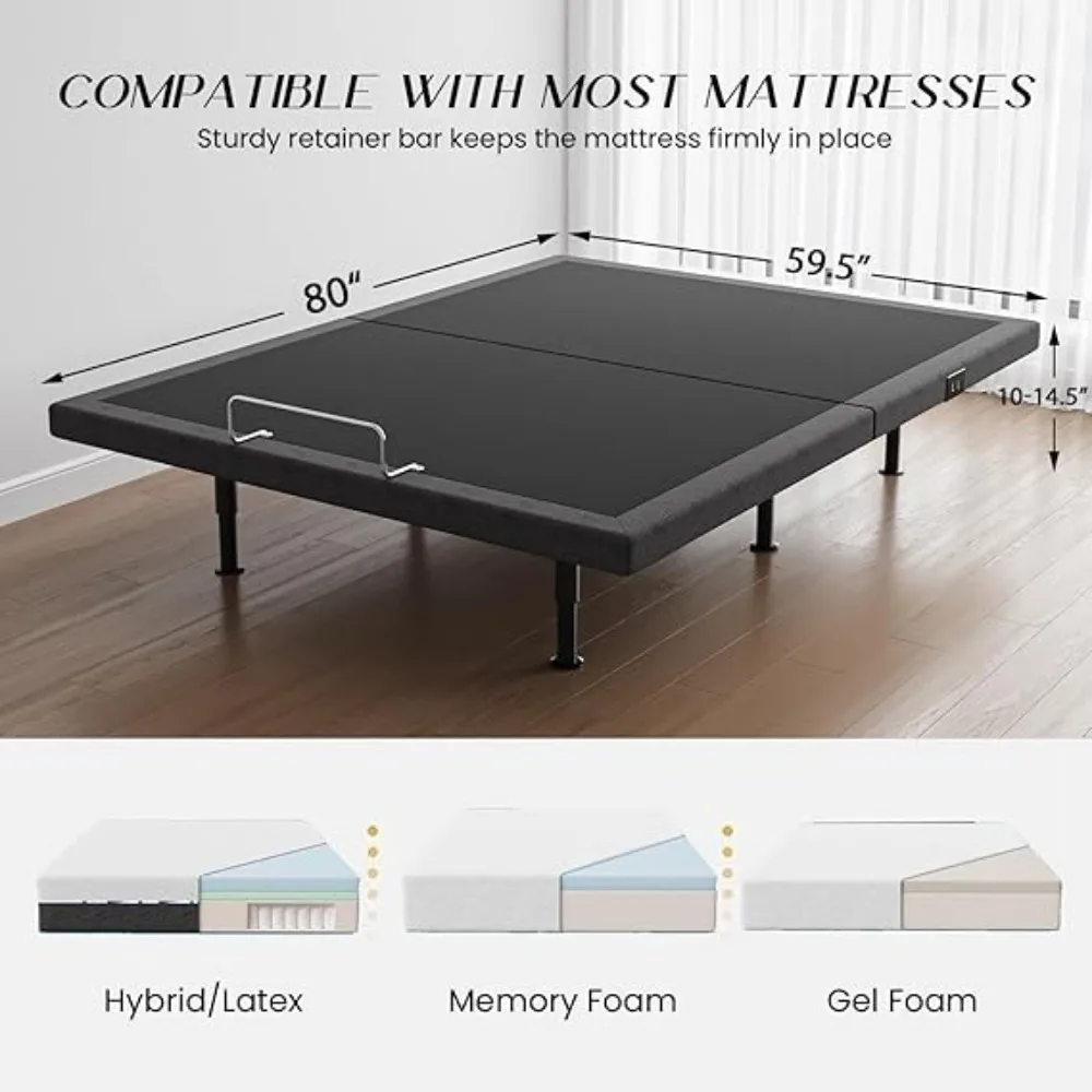 Queen Adjustable Bed Frame, Con Base De Cama Ajustable De Masaje Con Control Remoto Inalámbrico,2 Puertos USB,Electric Bed Frame