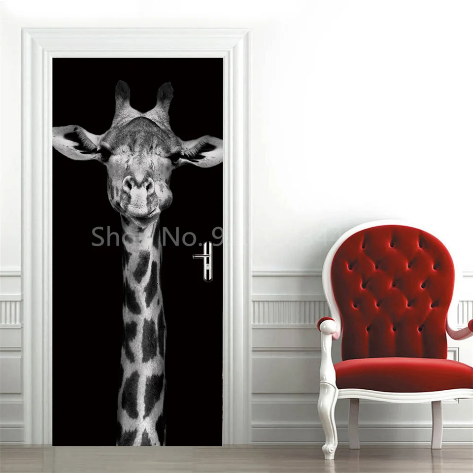 Tier-Türaufkleber Katze Tiger Hirsch Leopard Tapete Benutzerdefinierte Türen Poster Wandtattoo Selbstklebend 3D Heim-Design Dekor Türsticker – Detail 17
