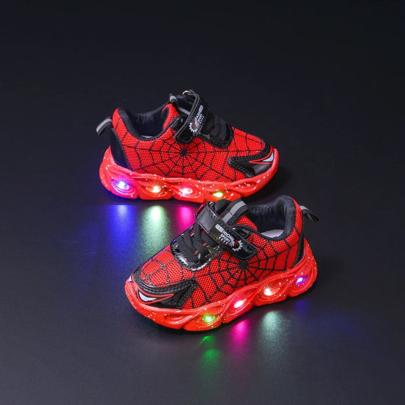 Disney Children\'s LEd Light Shoes Fashion Aoger Spiderman Boys Sneakers Girls Cartoon Casual Shoes Breathable Kids Sport Shoes