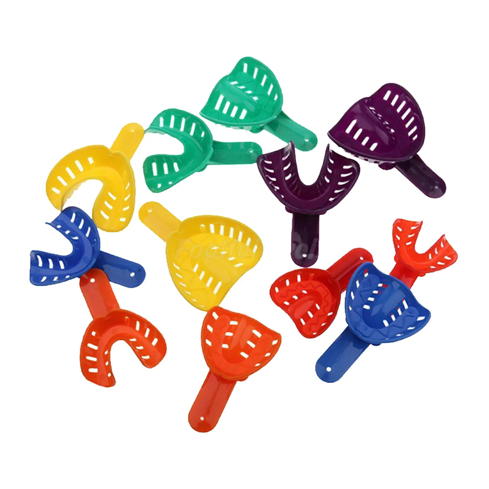 12Pcs/Set Disposable Plastic Dental Impression Trays Adult And Children Removable Teeth Holder Dentist Materials Teeth Holder Or