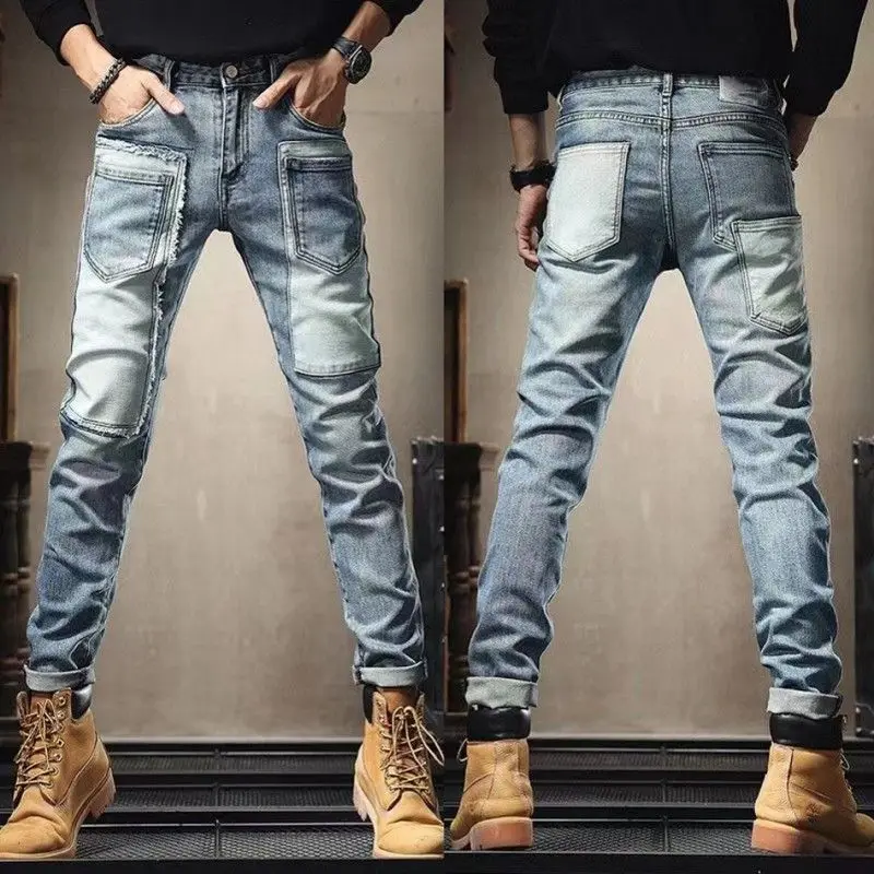 High-end Jeans Men's Brand Handsome High-end Cargo Jeans 2025 Spring Autumn Popular Man Clothing Men's Trousers Work Pants