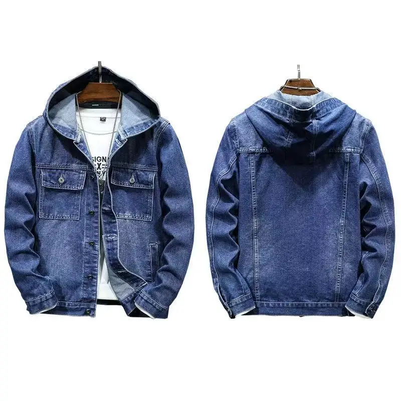 2025 Spring and Autumn Men's Hooded Denim Coat Cotton Denim Fabric Trendy Casual Denim Top Windproof