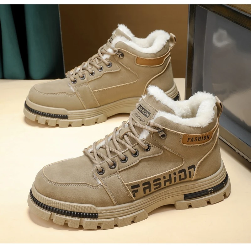 

Winter Solid Color Two-tone Letter Pattern High-quality Round-toe Lace-up Flat Heel High-top Fleece Warm Plus-size Snow Boots